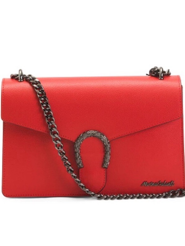 Red Leather Chain-Strap Crossbody With Horseshoe Accent